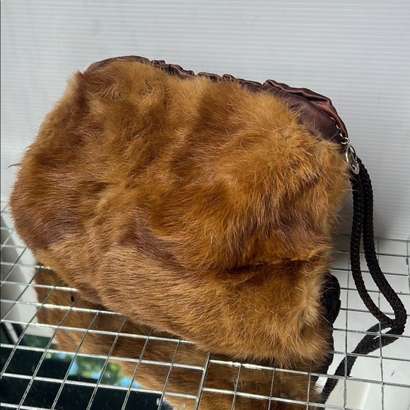Vintage Mink Fur and Silk Wristlet Zip Compartment Bag Fur Hand Muff Warmer - Picture 1 of 12